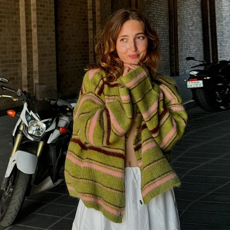 Casual Striped Women'S Cardigan 2026 Autumn