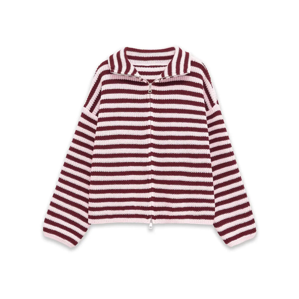  New Spring Striped Loose Knit Cardigans Women Casual Turtleneck