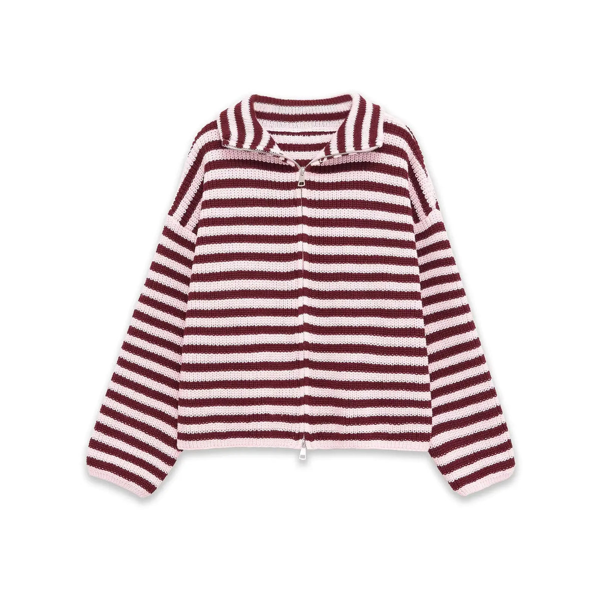  New Spring Striped Loose Knit Cardigans Women Casual Turtleneck