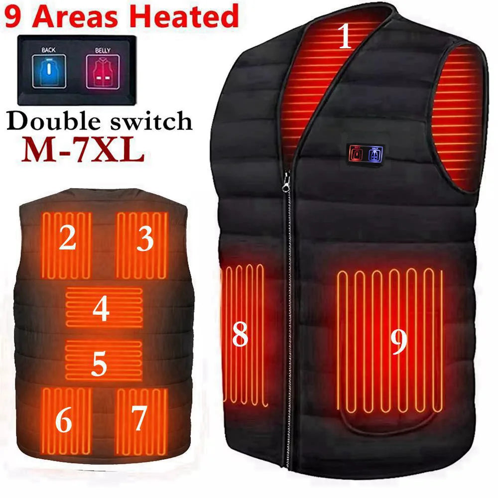 Men Autumn Winter Smart Heating Cotton Vest 9 Area Heated