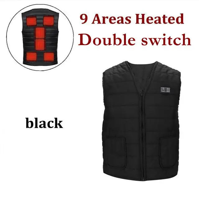 Men Autumn Winter Smart Heating Cotton Vest 9 Area Heated