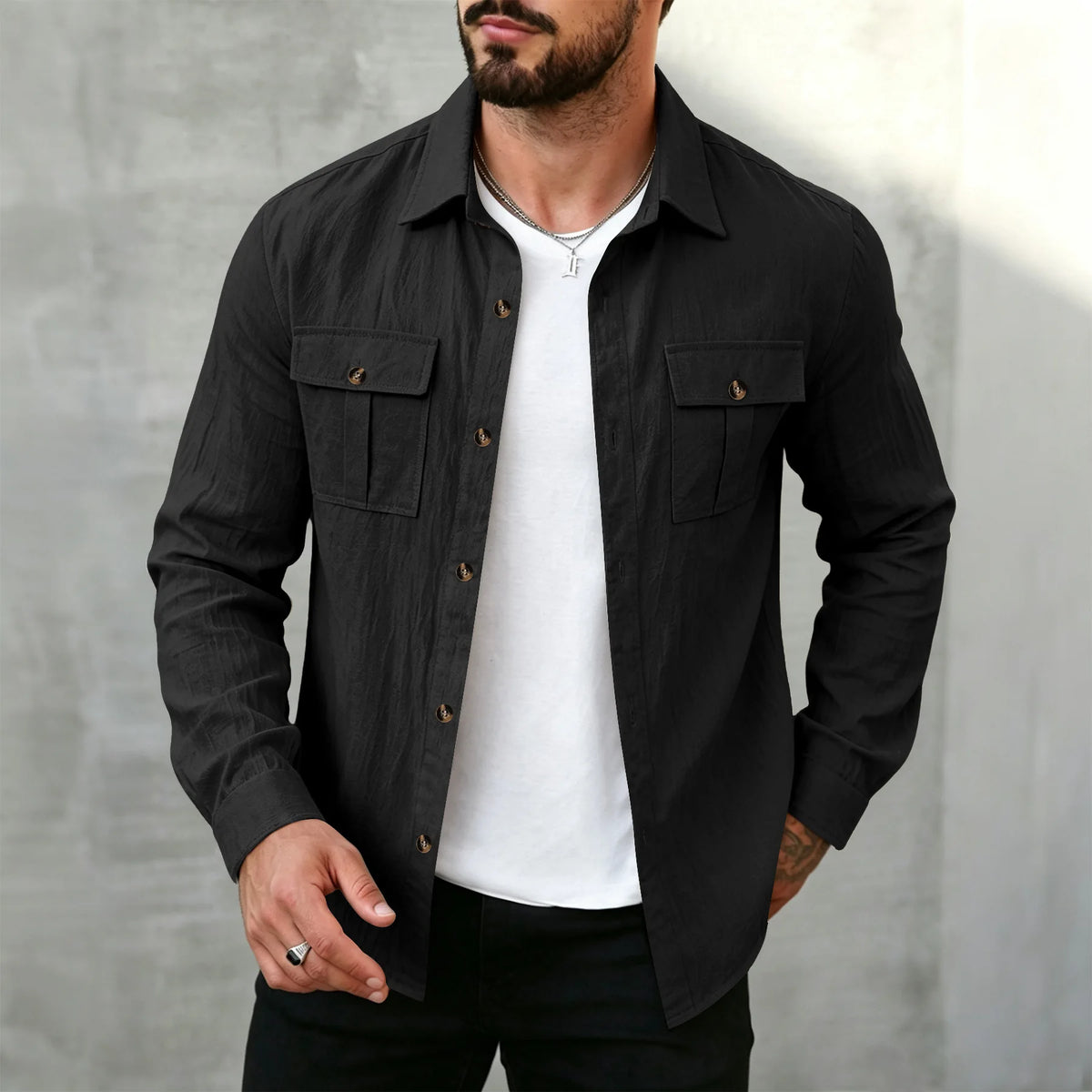 Mens Flax Long Sleeve Button Up Shirts,