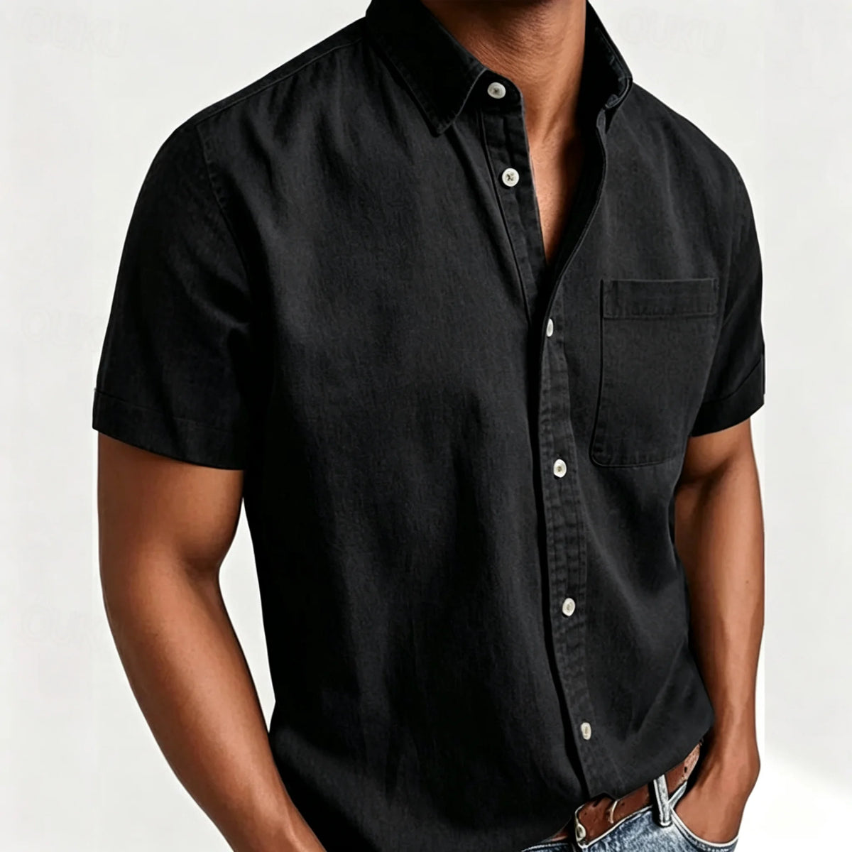Men's Short-Sleeve Slub Linen