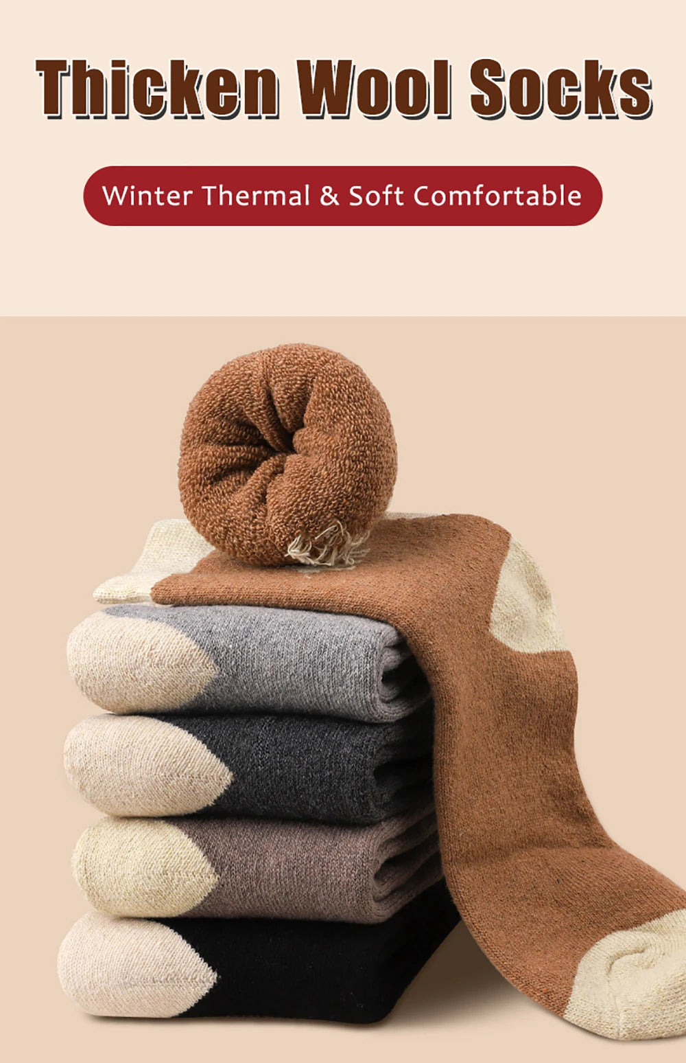 5Pairs Thicken Wool Socks for Men Thermal Winter Mid-Tube Sports Socks High Quality Snow Terry Socks Cashmere