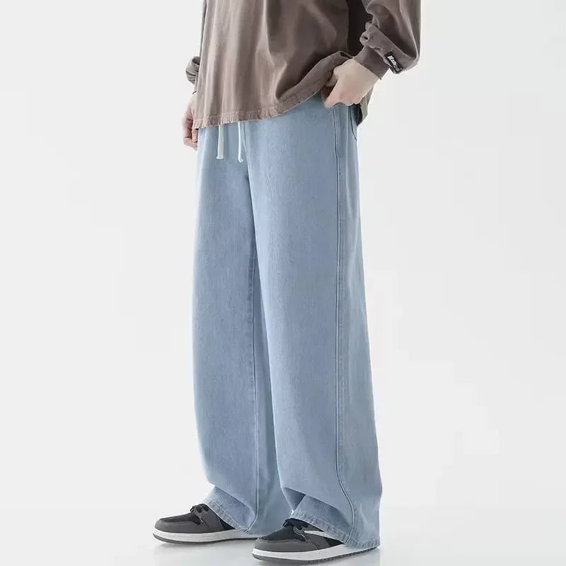 Spring Autumn Men Baggy Jeans Oversize Straight Loose Casual Denim Trousers