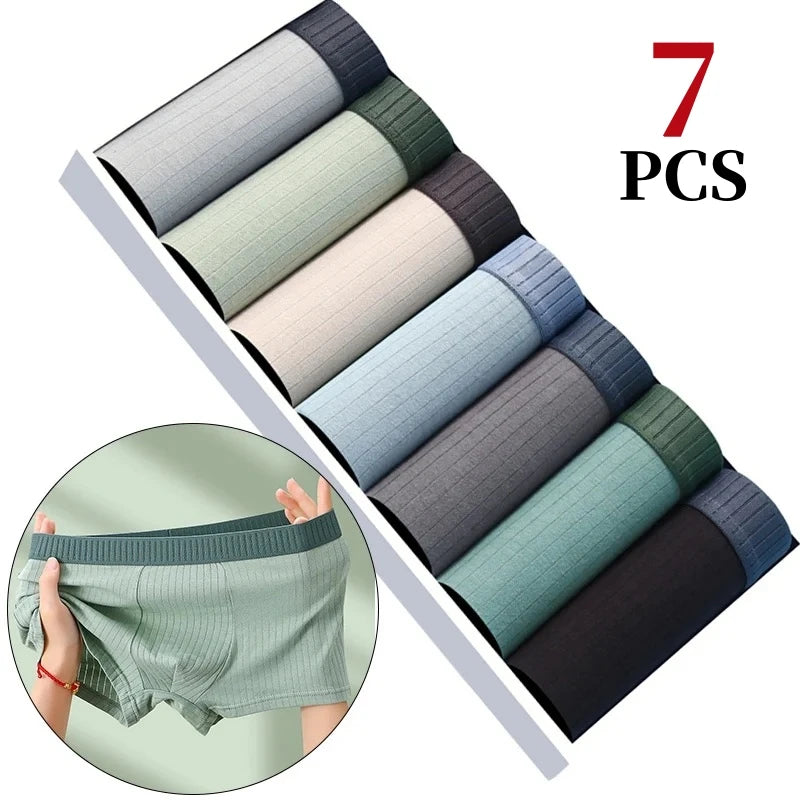 7Pcs/Lot Men's Cotton Underwear Boxer Shorts Pure Cotton Breathable