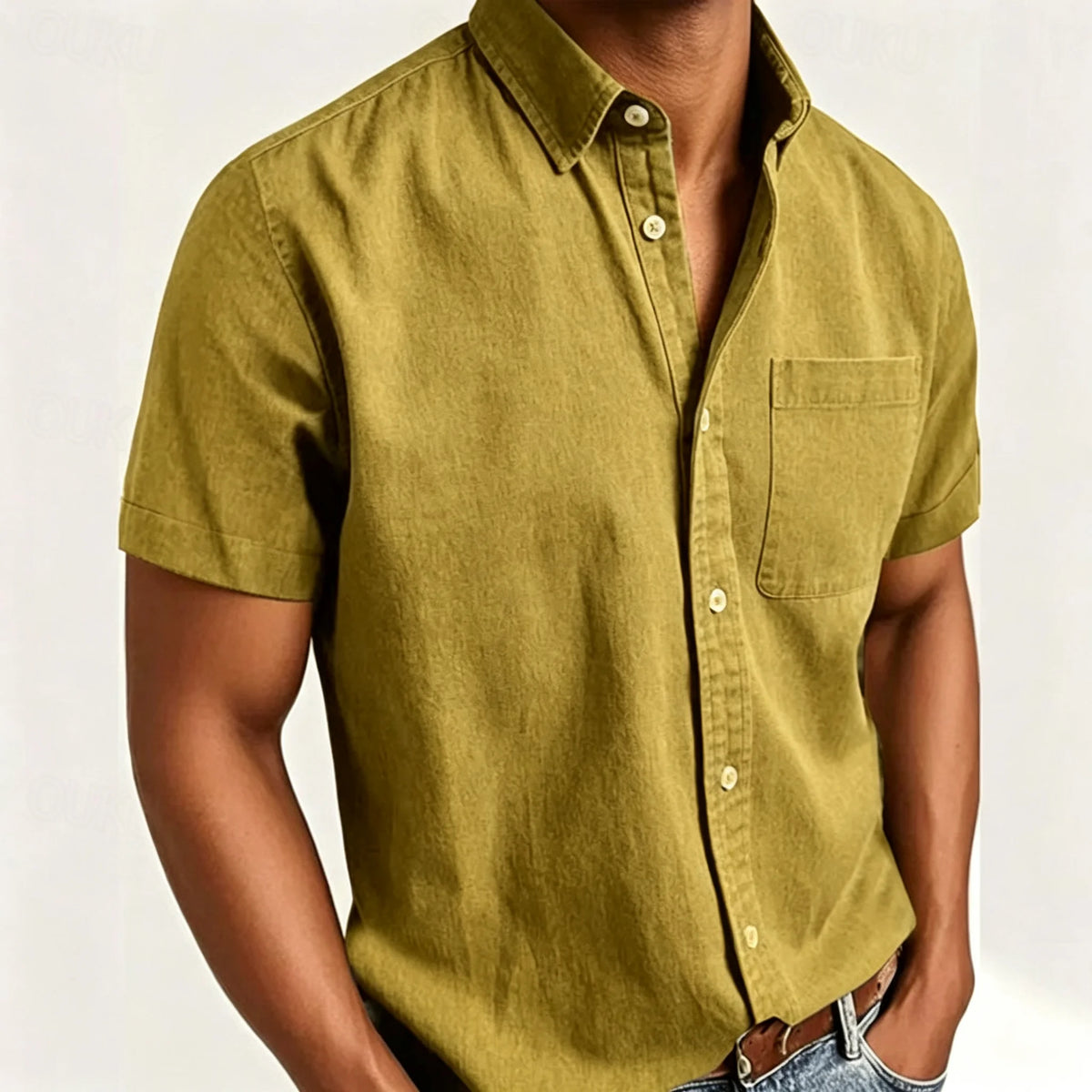 Men's Short-Sleeve Slub Linen