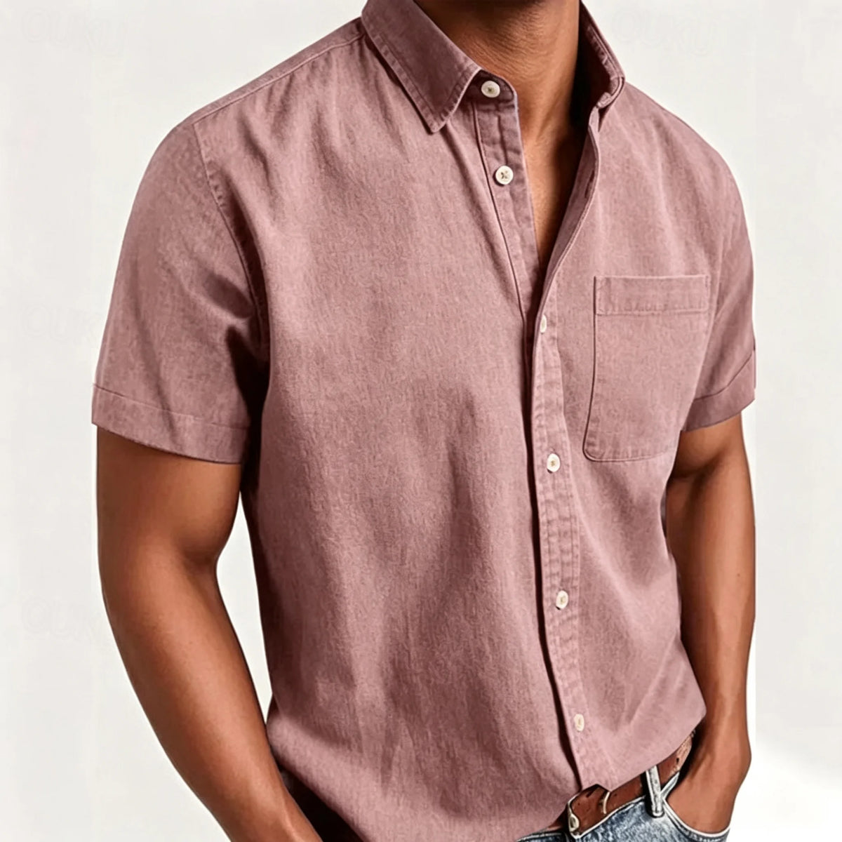 Men's Short-Sleeve Slub Linen