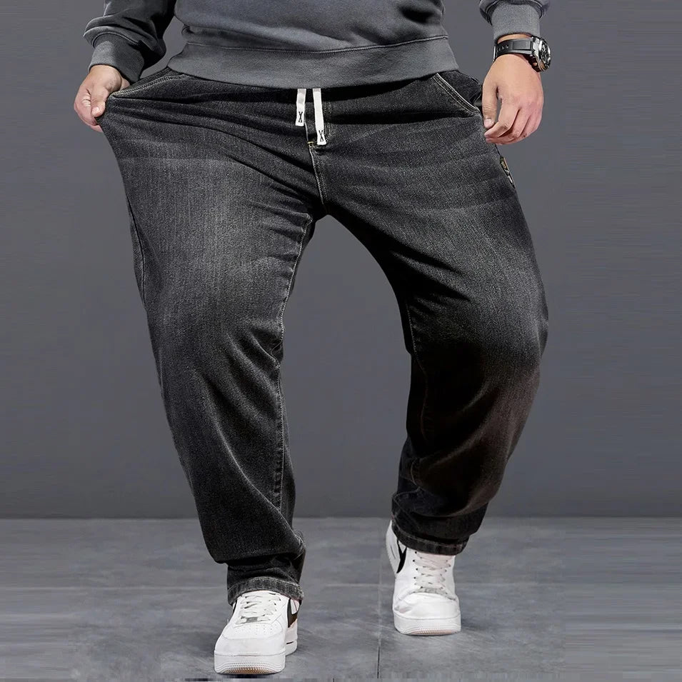 Extra Big Size Jeans Men High Elastic Waist Baggy Denim Pant