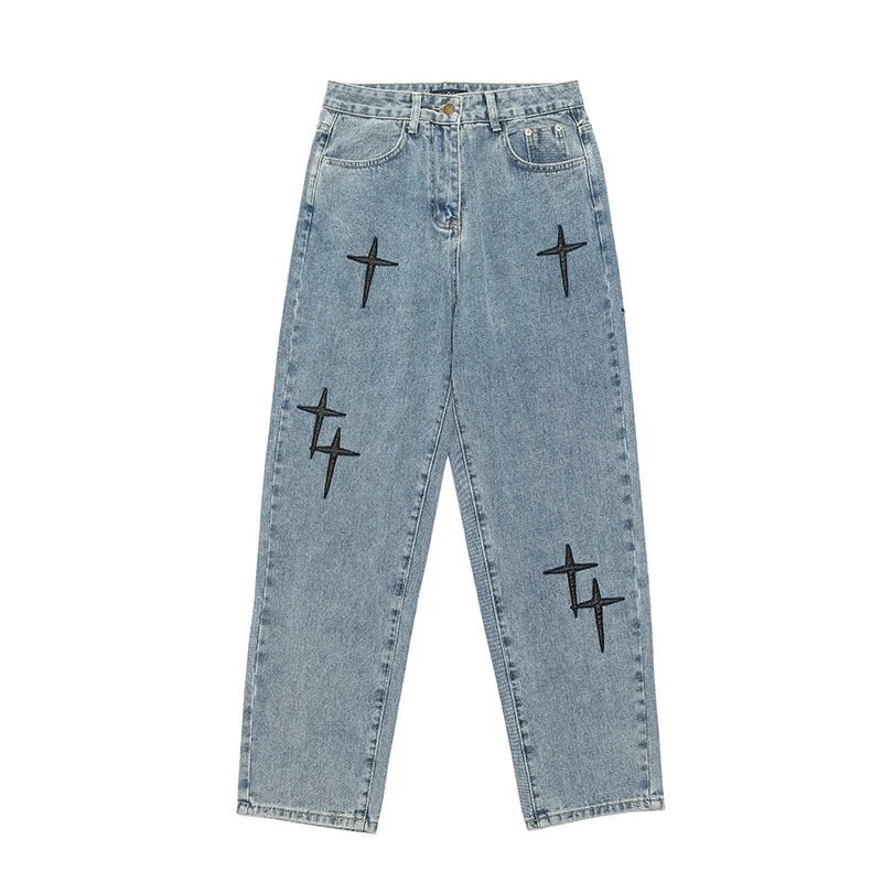 Prints Jeans Men New Streetwear Baggy Wide Leg Jeans
