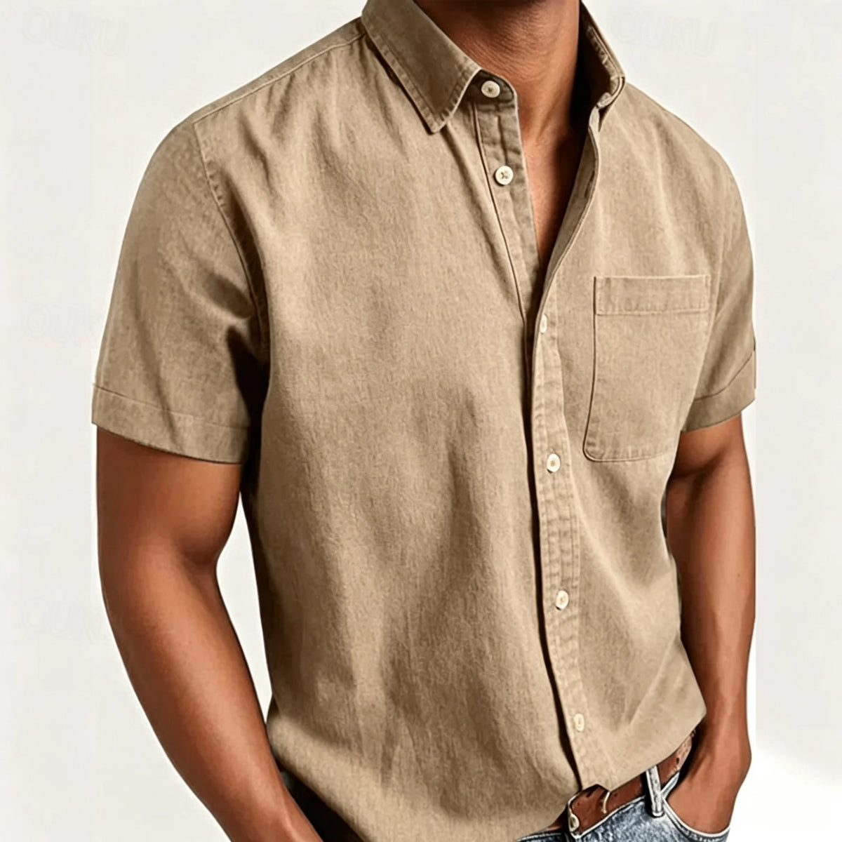 Men's Short-Sleeve Slub Linen
