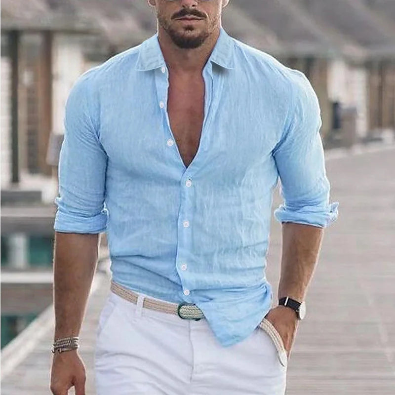 Men's Long-Sleeved Shirt - Casual Breathable Top