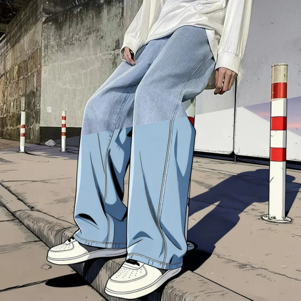 Spring Autumn Men Baggy Jeans Oversize Straight Loose Casual Denim Trousers