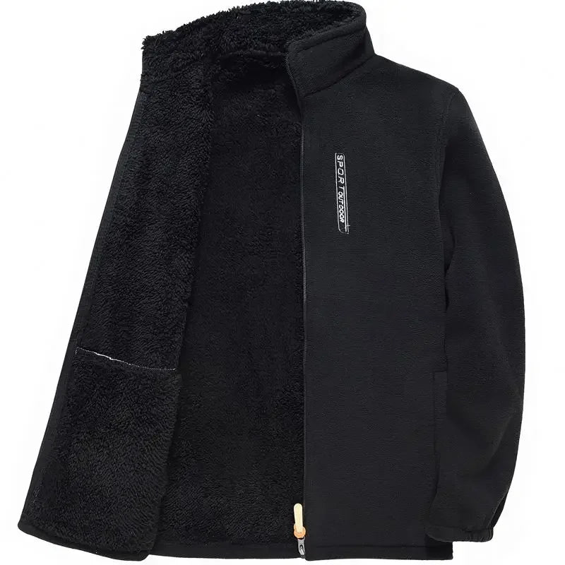 Men's Fleece Zip Up Outerwear Zipper Fleece-lined Stand Collar Thickened