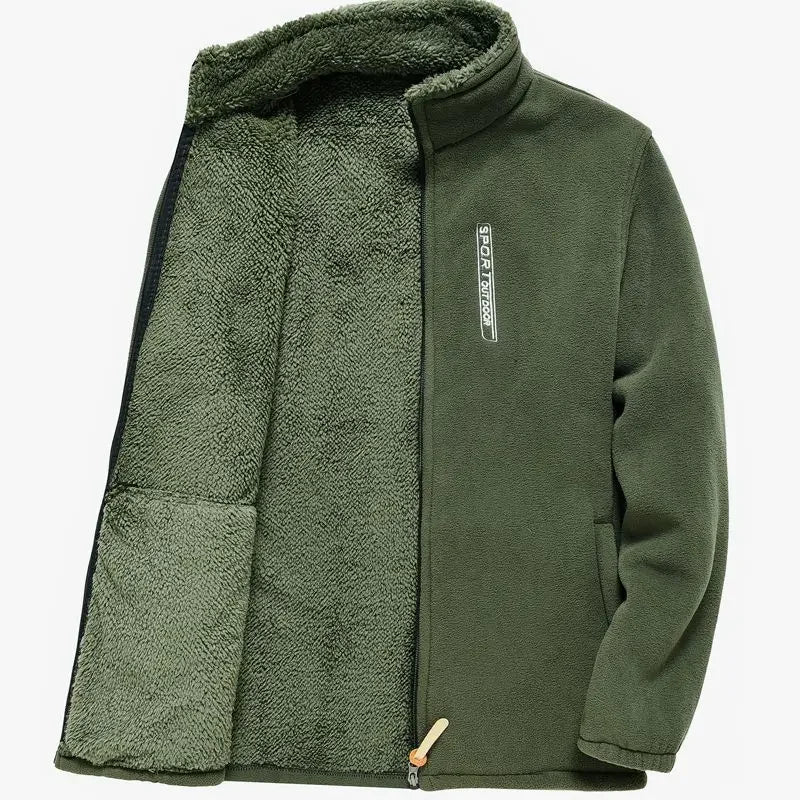 Men's Fleece Zip Up Outerwear Zipper Fleece-lined Stand Collar Thickened
