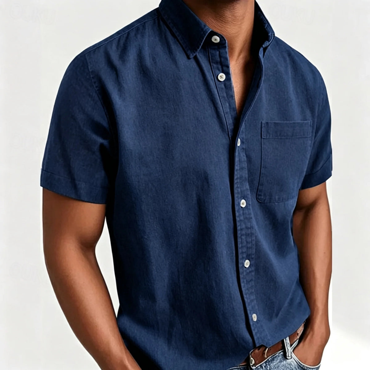 Men's Short-Sleeve Slub Linen