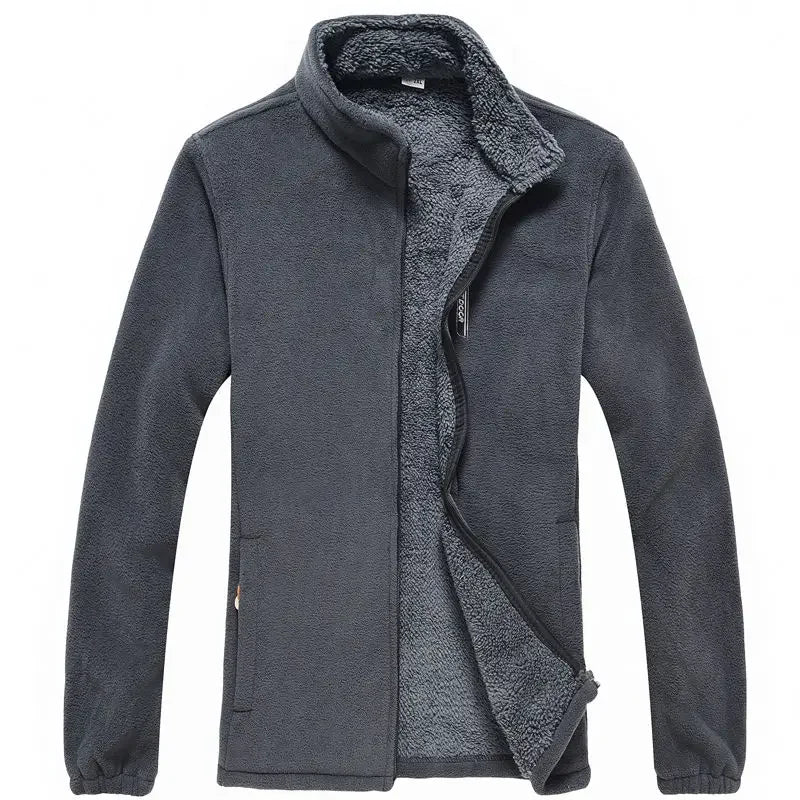Men's Fleece Zip Up Outerwear Zipper Fleece-lined Stand Collar Thickened