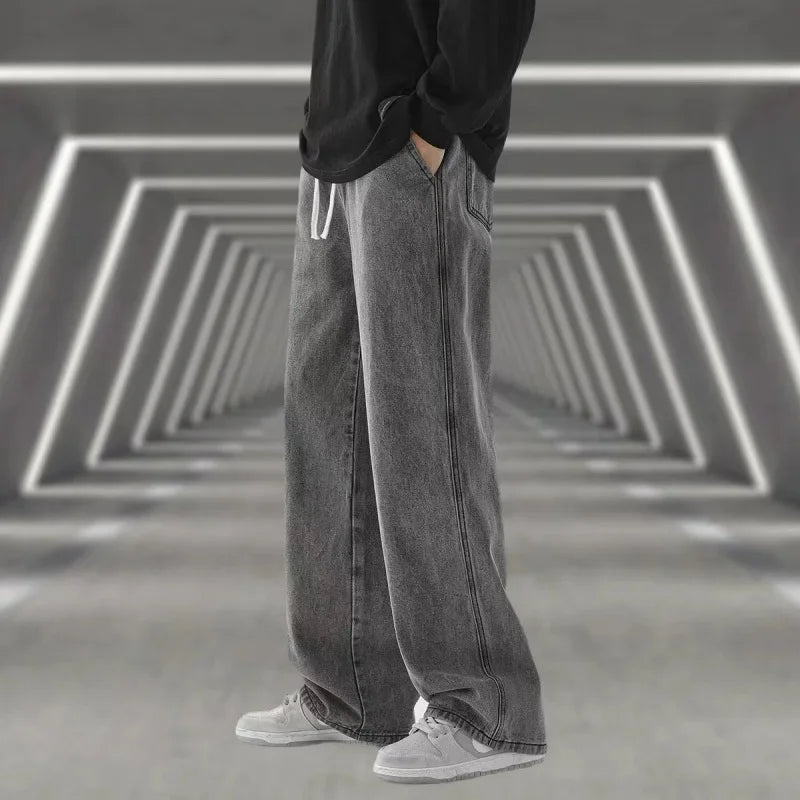 Spring Autumn Men Baggy Jeans Oversize Straight Loose Casual Denim Trousers