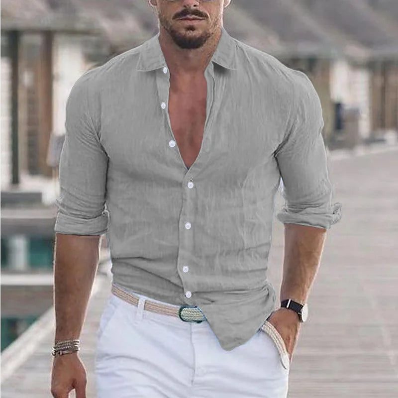 Men's Long-Sleeved Shirt - Casual Breathable Top