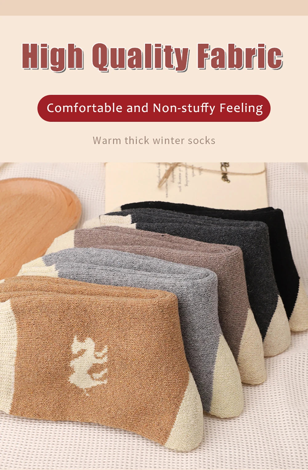 5Pairs Thicken Wool Socks for Men Thermal Winter Mid-Tube Sports Socks High Quality Snow Terry Socks Cashmere