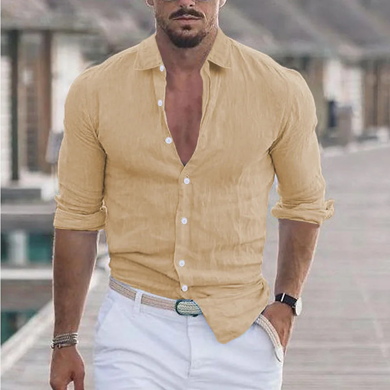 Men's Long-Sleeved Shirt - Casual Breathable Top