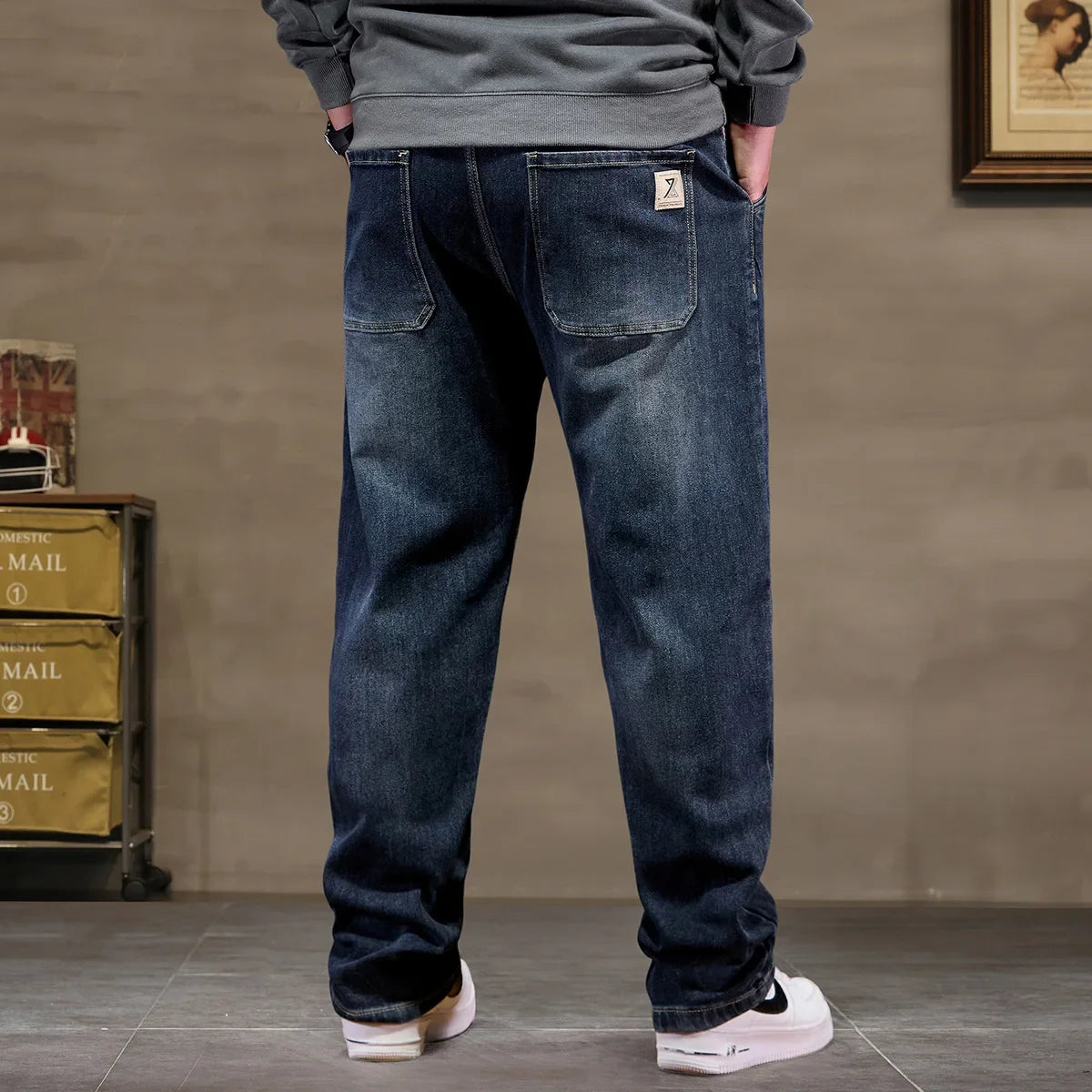 Extra Big Size Jeans Men High Elastic Waist Baggy Denim Pant