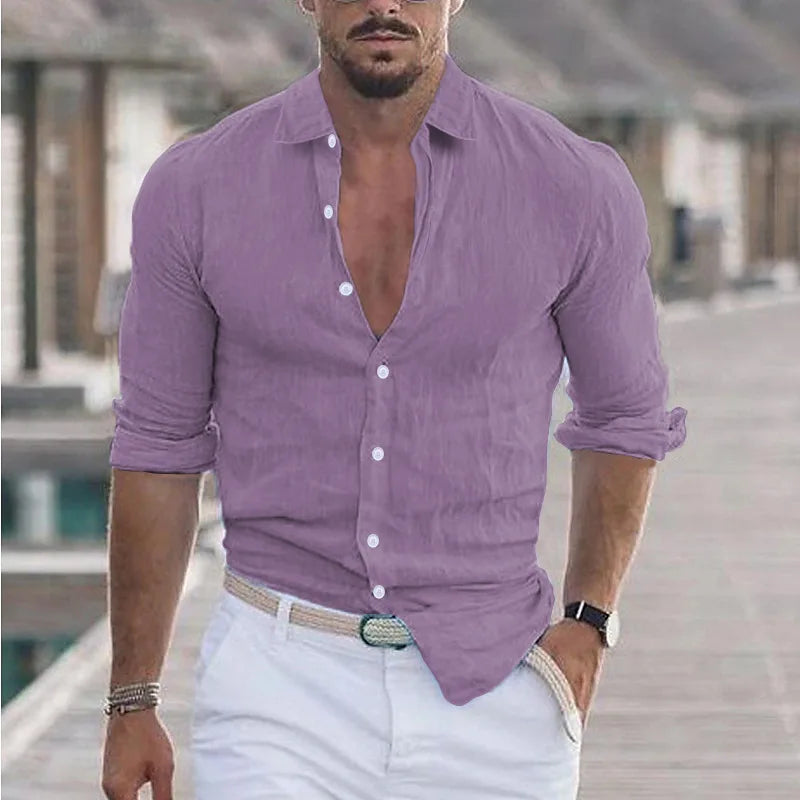 Men's Long-Sleeved Shirt - Casual Breathable Top