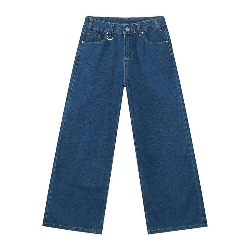 Denim Pants Old Blue Washed Male Jeans Straight Casual Men wear Loose Wide Leg Trousers New Fashion