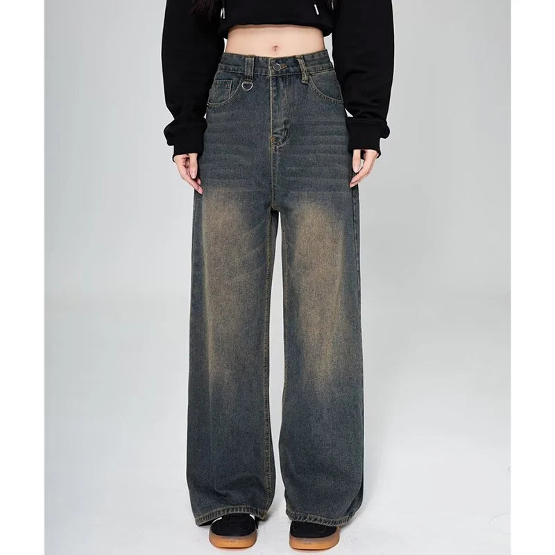 Baggy Jeans Unisex Vintage American Style Straight Wide Leg Denim Pants