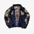 Dragon Pattern Bomber Jackets High Quality Embroidered Y2k Zipper Fleece Lined Coat