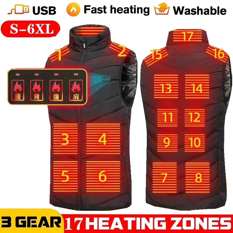 Men USB Infrared 17 Heating Areas Vest Jacket