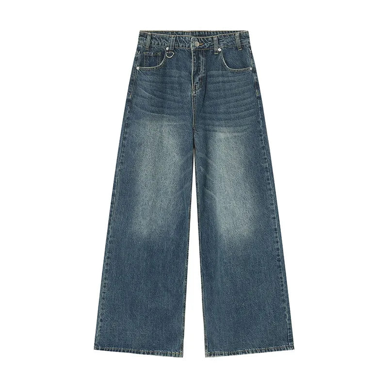 Denim Pants Old Blue Washed Male Jeans Straight Casual Men wear Loose Wide Leg Trousers New Fashion