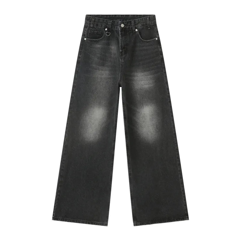 Denim Pants Old Blue Washed Male Jeans Straight Casual Men wear Loose Wide Leg Trousers New Fashion
