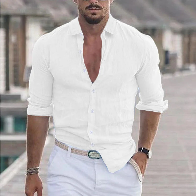 Men's Long-Sleeved Shirt - Casual Breathable Top