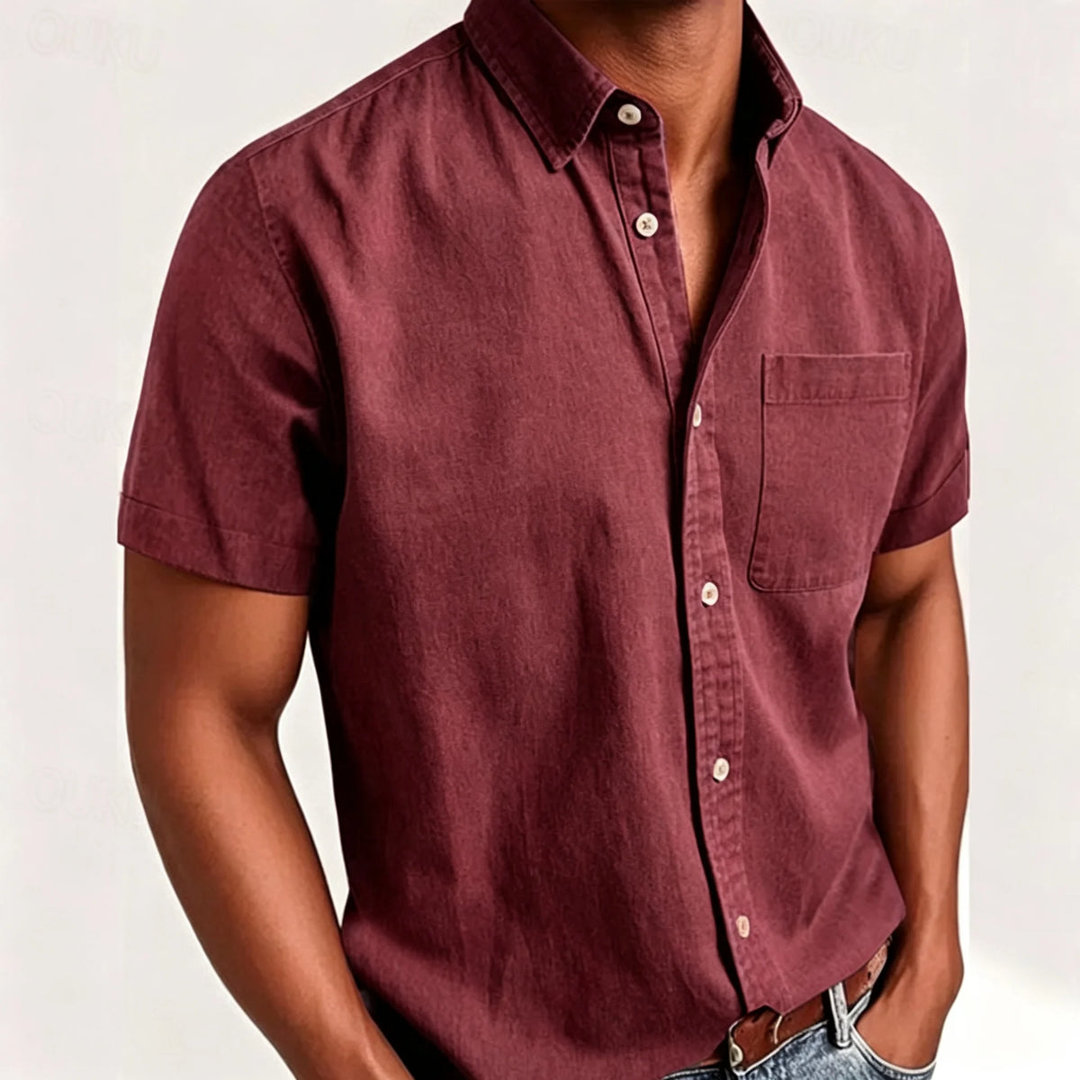 Men's Short-Sleeve Slub Linen