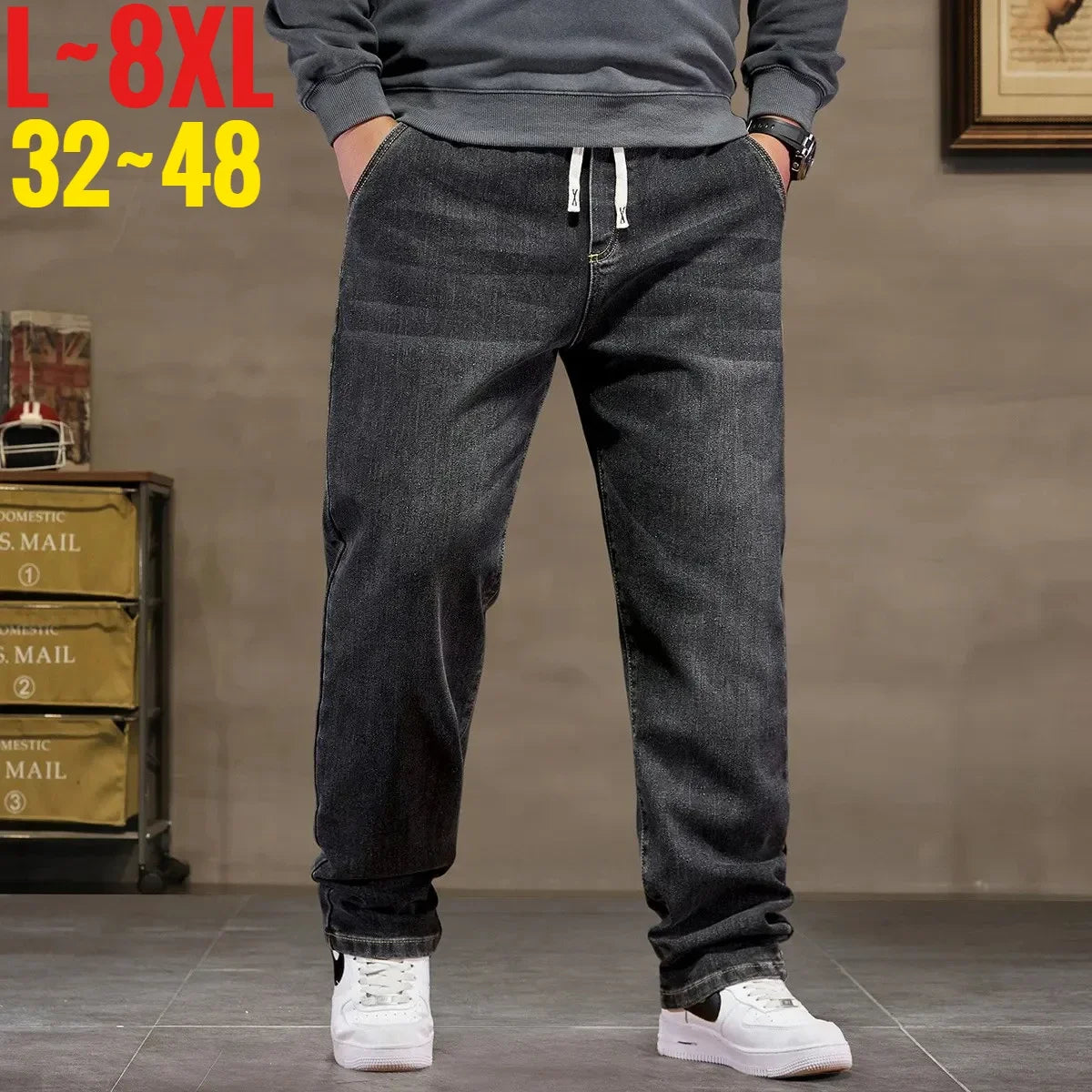 Extra Big Size Jeans Men High Elastic Waist Baggy Denim Pant