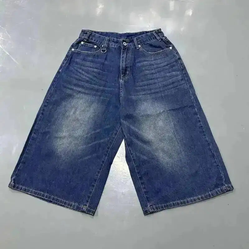 Denim Pants Old Blue Washed Male Jeans Straight Casual Men wear Loose Wide Leg Trousers New Fashion