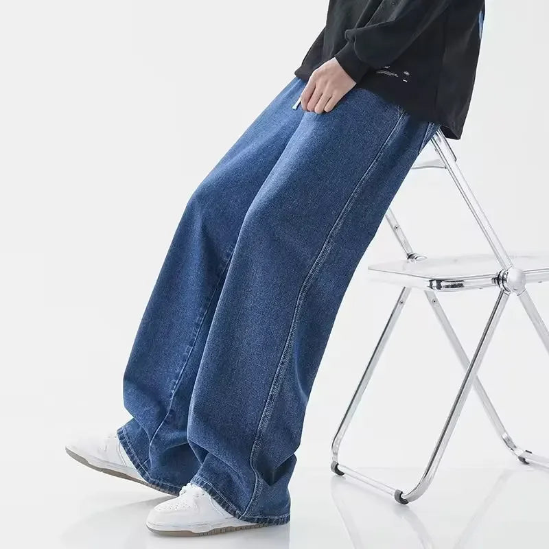 Spring Autumn Men Baggy Jeans Oversize Straight Loose Casual Denim Trousers