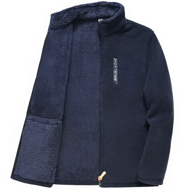 Men's Fleece Zip Up Outerwear Zipper Fleece-lined Stand Collar Thickened