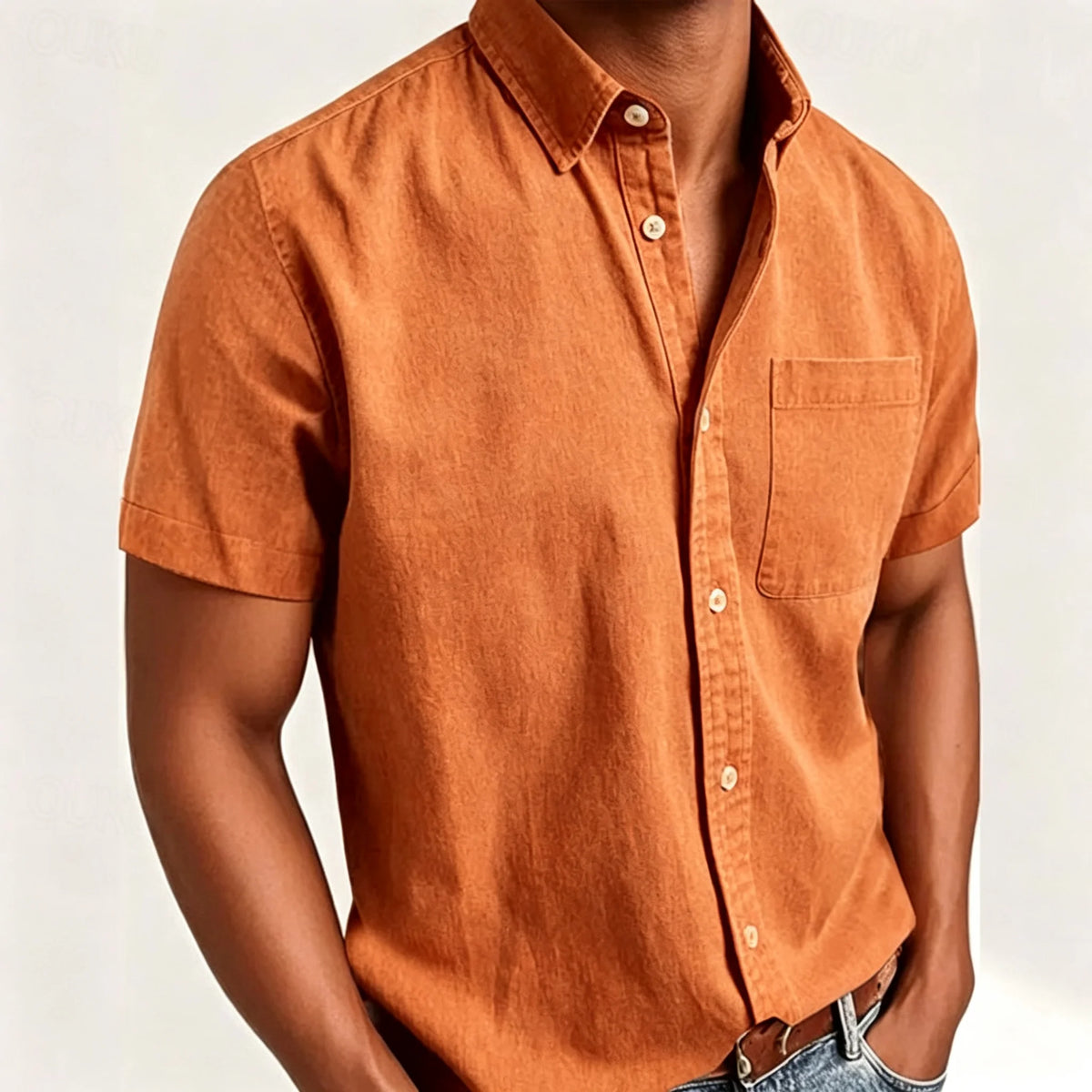 Men's Short-Sleeve Slub Linen
