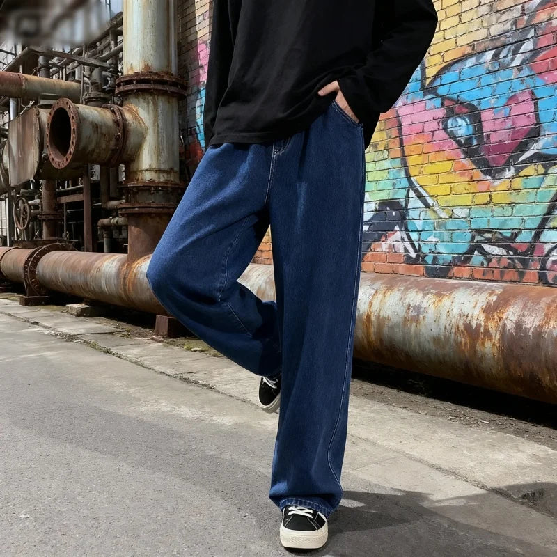 Spring Autumn Men Baggy Jeans Oversize Straight Loose Casual Denim Trousers