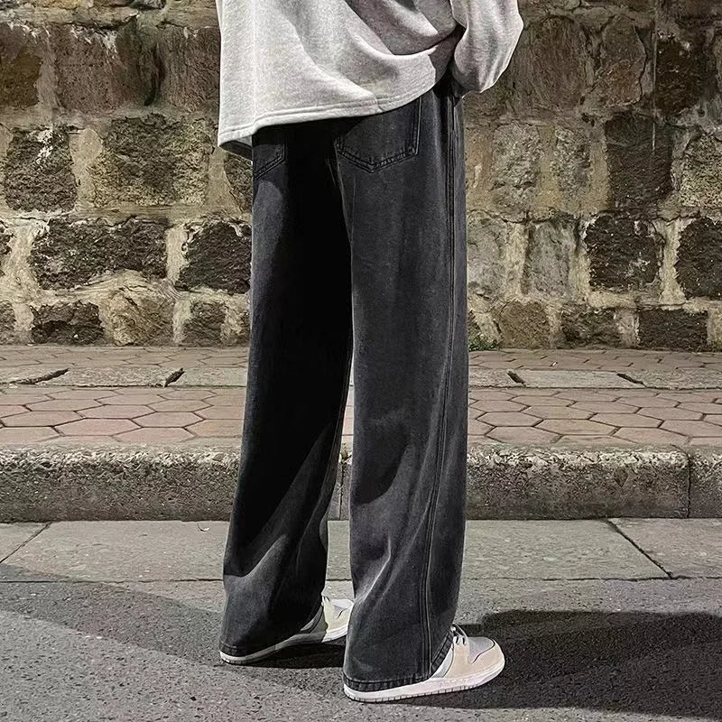Spring Autumn Men Baggy Jeans Oversize Straight Loose Casual Denim Trousers