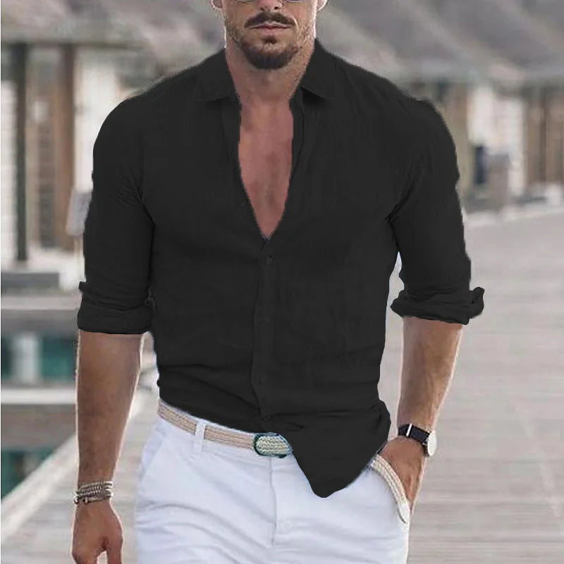 Men's Long-Sleeved Shirt - Casual Breathable Top