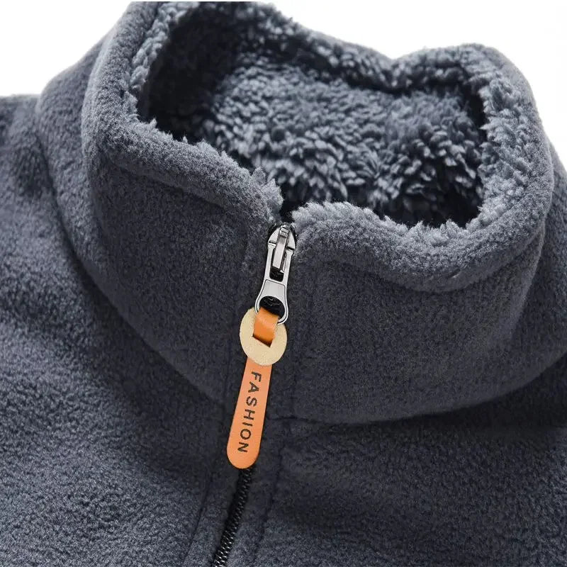 Men's Fleece Zip Up Outerwear Zipper Fleece-lined Stand Collar Thickened
