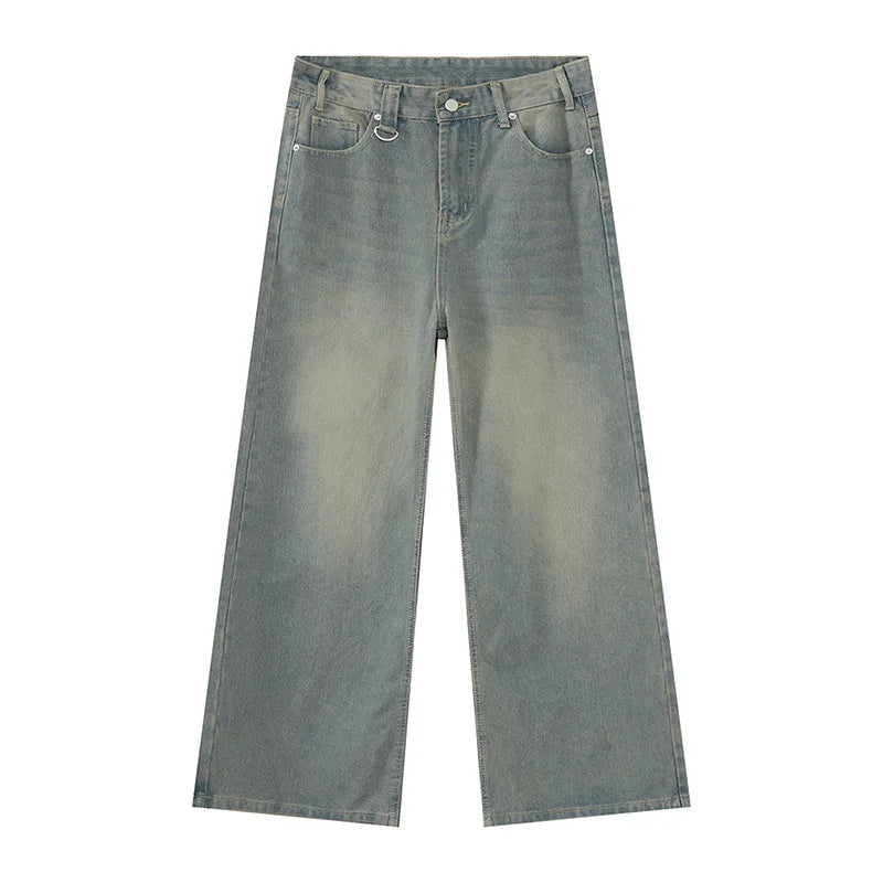 Denim Pants Old Blue Washed Male Jeans Straight Casual Men wear Loose Wide Leg Trousers New Fashion
