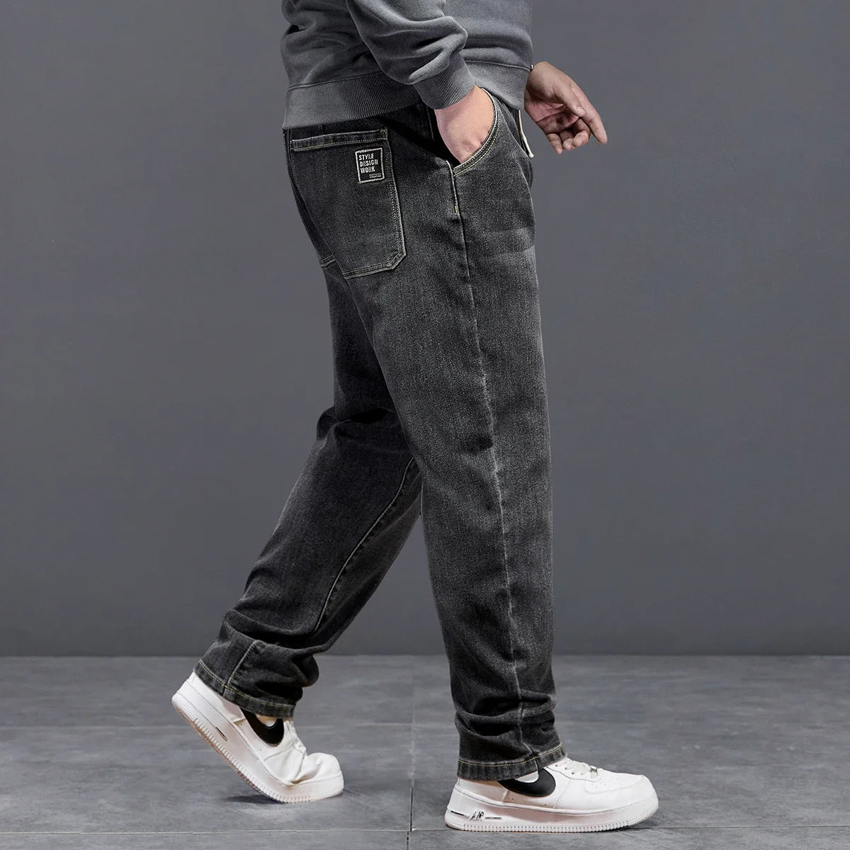 Extra Big Size Jeans Men High Elastic Waist Baggy Denim Pant