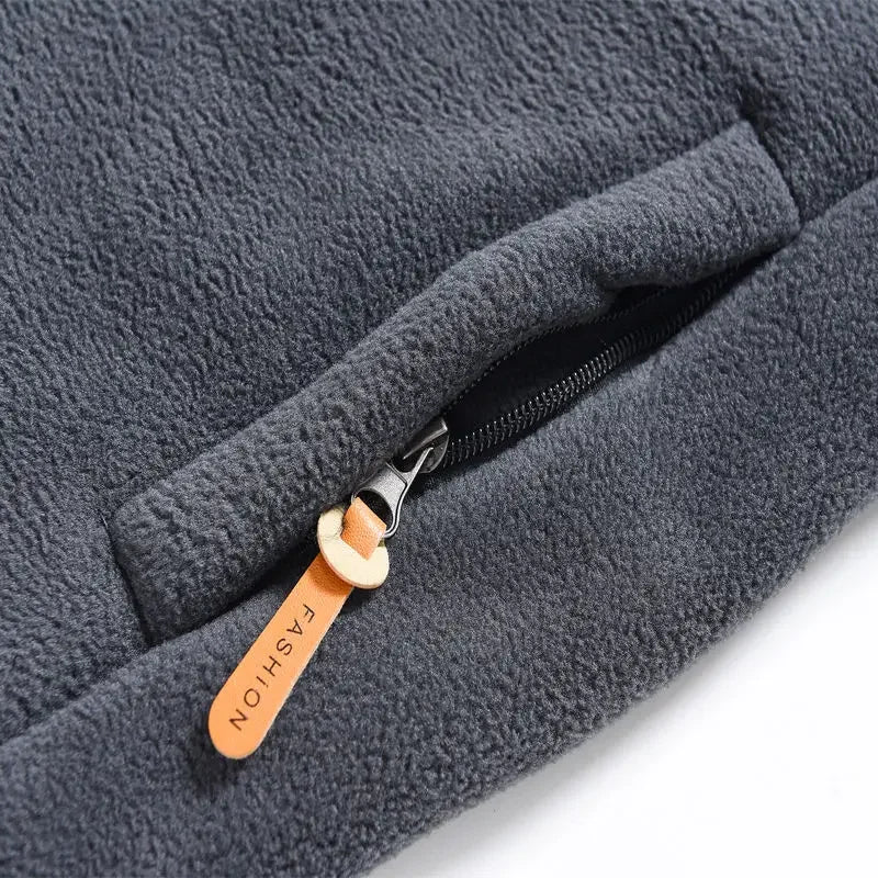 Men's Fleece Zip Up Outerwear Zipper Fleece-lined Stand Collar Thickened