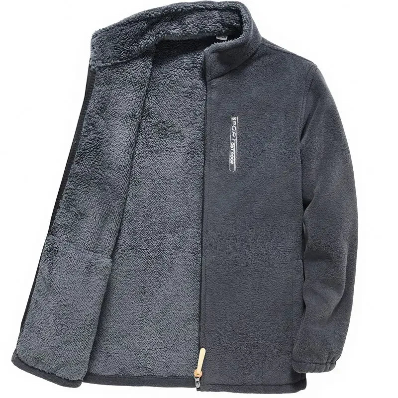 Men's Fleece Zip Up Outerwear Zipper Fleece-lined Stand Collar Thickened